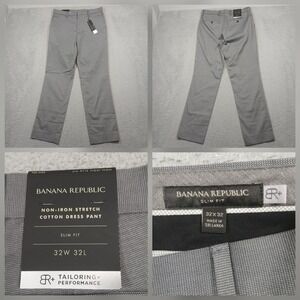 Banana Republic Slim Fit Dress Pants Men's 32x32 Gray Non-Iron Stretch New